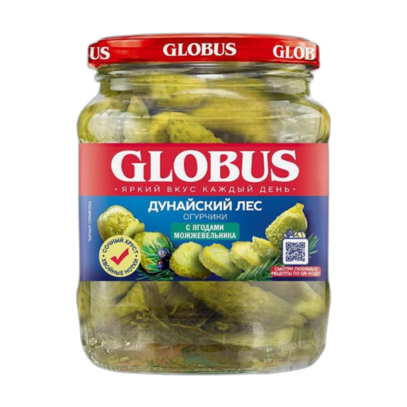 ОГУРЦЫ GLOBUS МАРИНОВАННЫЕ С МОЖЖЕВЕЛЬНИКОМ 500МЛ