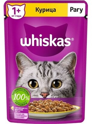 КОРМ ДЛЯ КОШЕК WHISKAS РАГУ С КУРИЦЕЙ 75Г