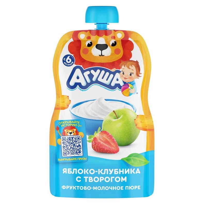 ПЮРЕ АГУША ЯБЛОКО КЛУБНИКА ТВОРОГ 80Г ПАУЧ