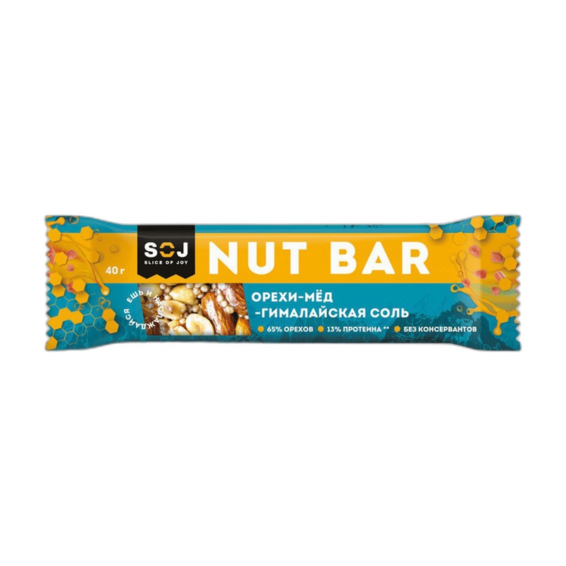 БАТОНЧИК ОРЕХОВЫЙ SOJ NUT BAR МЕД ГИМАЛАЙСКАЯ СОЛЬ 40Г