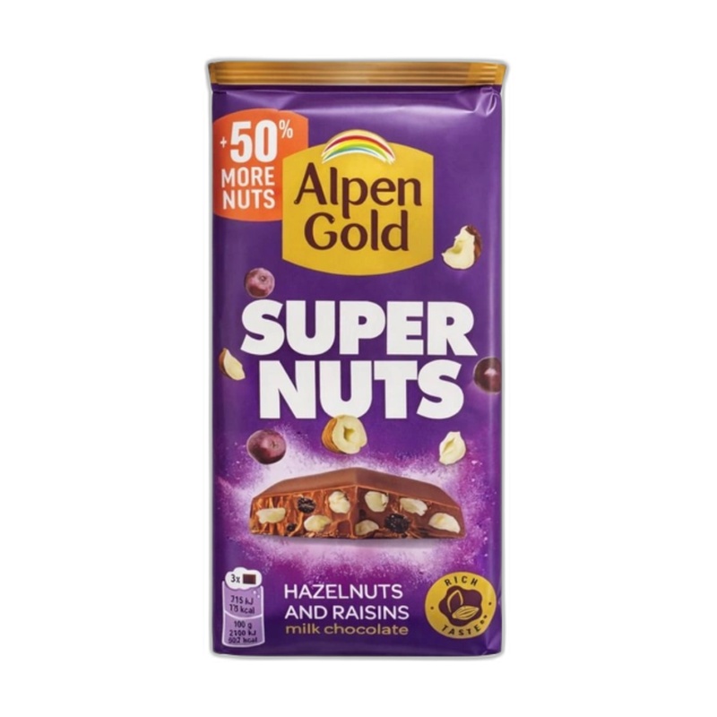 ШОКОЛАД ALPEN GOLD SUPER NUTS ФУНДУК ИЗЮМ 120Г