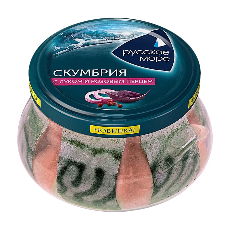 САЛАТ ИЗ СКУМБРИИ РУССКОЕ МОРЕ С ЛУКОМ И РОЗОВЫМ ПЕРЦЕМ 280Г С/Б