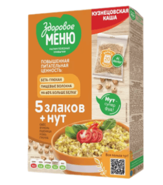 КАША ЗДОРОВОЕ МЕНЮ КУЗНЕЦОВСКАЯ 5 ЗЛАКОВ С НУТОМ 400Г ВАР/ПАК