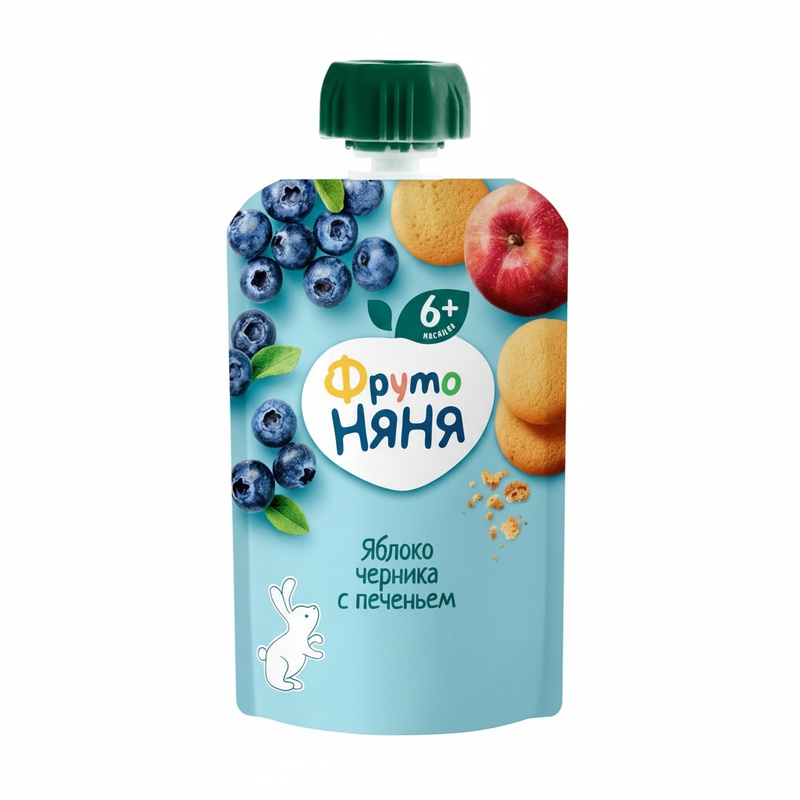 ПЮРЕ ФРУТО НЯНЯ ЯБЛОКО ЧЕРНИКА ПЕЧЕНЬЕ С АРОНИЕЙ 90Г ПАУЧ