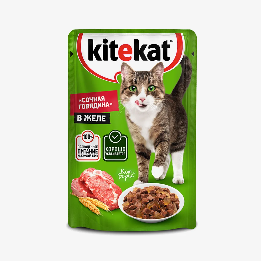 КОРМ ДЛЯ КОШЕК KITEKAT ЖЕЛЕ С ГОВЯДИНОЙ 85Г