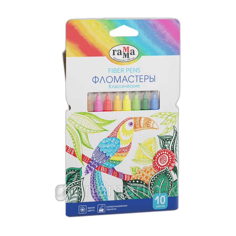ФЛОМАСТЕРЫ ГАММА КЛАССИЧЕСКИЕ 10ЦВ СМЫВАЕМЫЕ К/У