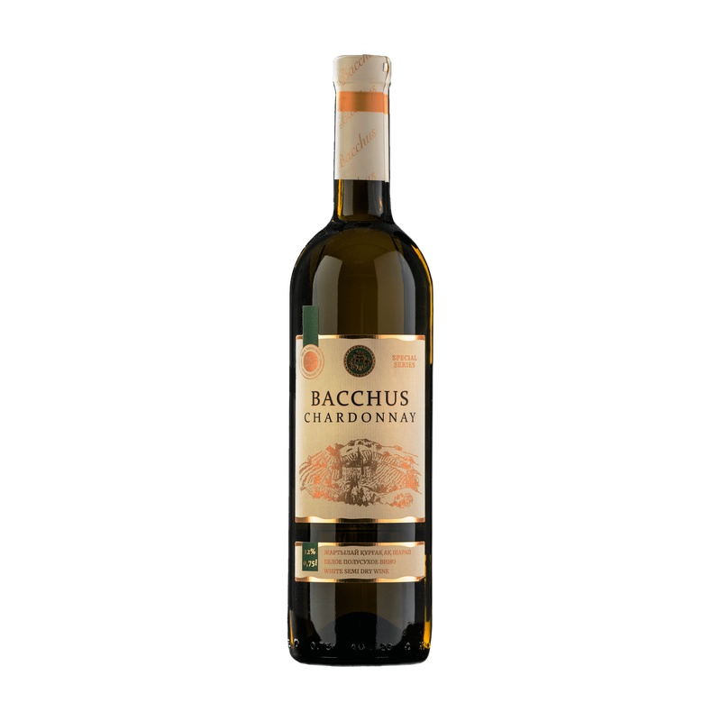 ВИНО BACCHUS CHARDONAY БЕЛОЕ ПОЛУСУХОЕ 12% 0,75Л КАЗАХСТАН