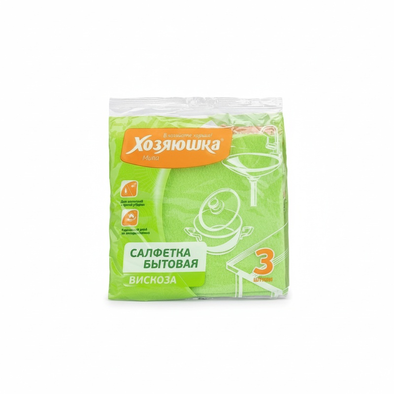 САЛФЕТКИ ДЛЯ УБОРКИ ХОЗЯЮШКА МИЛА ВИСКОЗА 35Х35CM 3ШТ