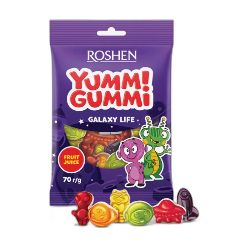 КОНФЕТЫ ЖЕЛЕЙНЫЕ ROSHEN YUMMI GUMMI GALAXY LIFE 70Г ФЛ П