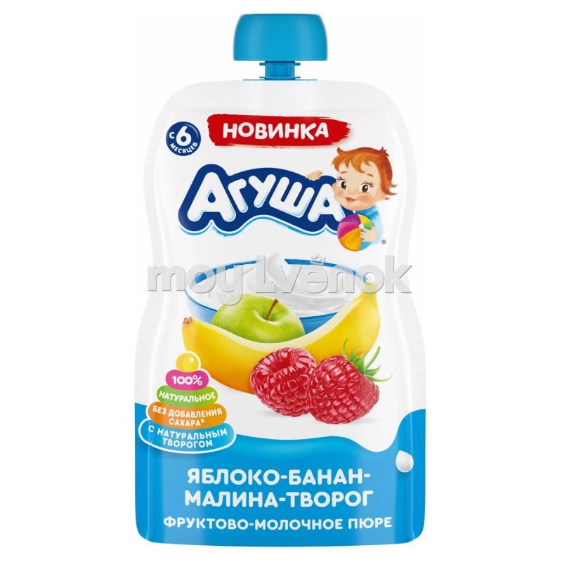ПЮРЕ АГУША ЯБЛОКО БАНАН МАЛИНА ТВОРОГ 80Г ПАУЧ