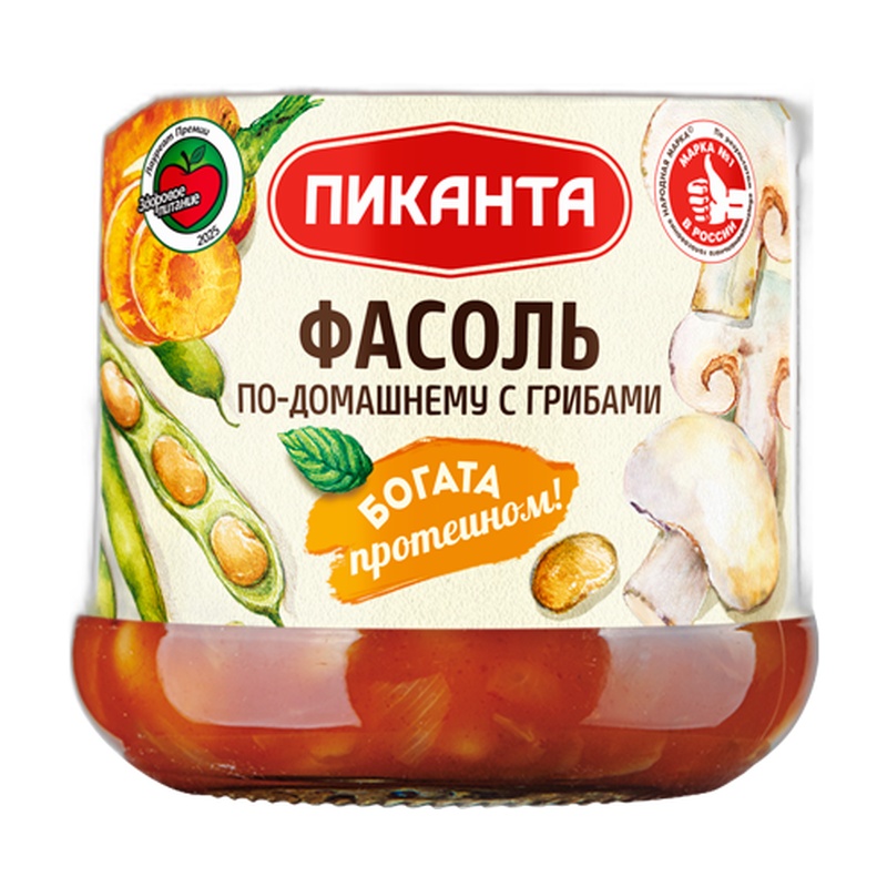 ФАСОЛЬ ПИКАНТА ПО-ДОМАШНЕМУ С ГРИБАМИ 470Г