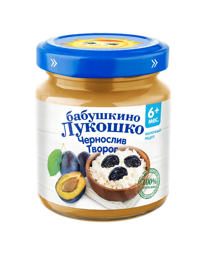 ПЮРЕ БАБУШКИНО ЛУКОШКО ЯБЛОКО ЧЕРНОСЛИВ ТВОРОГ 100Г СТ/Б