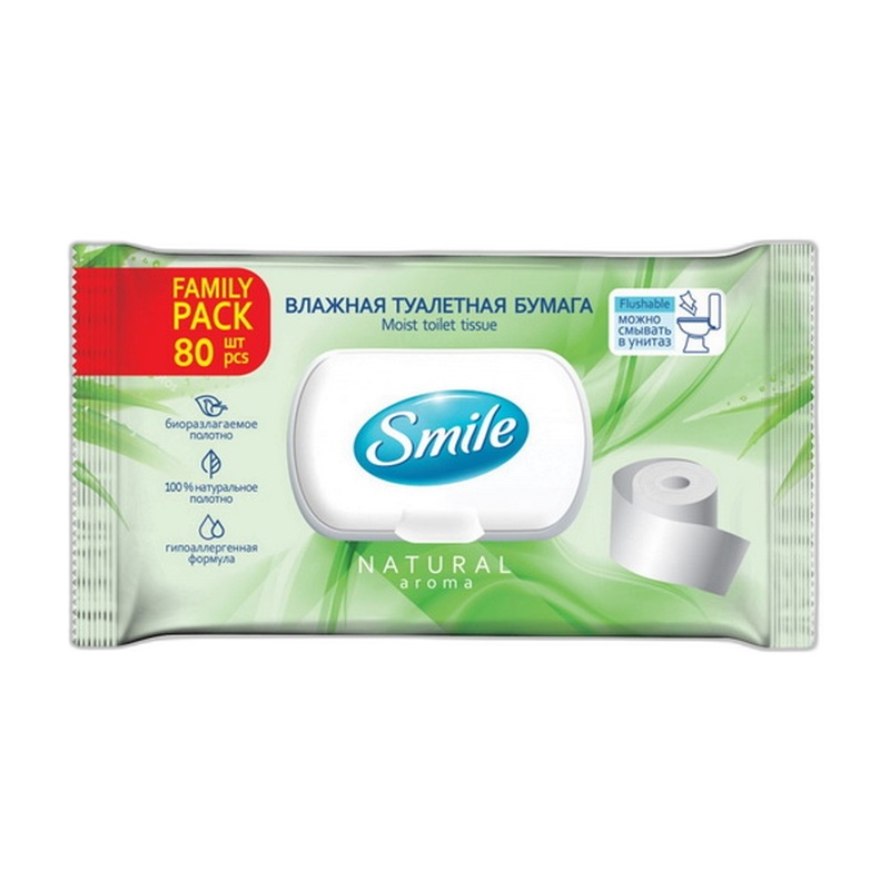 БУМАГА ТУАЛЕТНАЯ ВЛАЖНАЯ SMILE FAMILY 80ШТ С КЛАПАНОМ