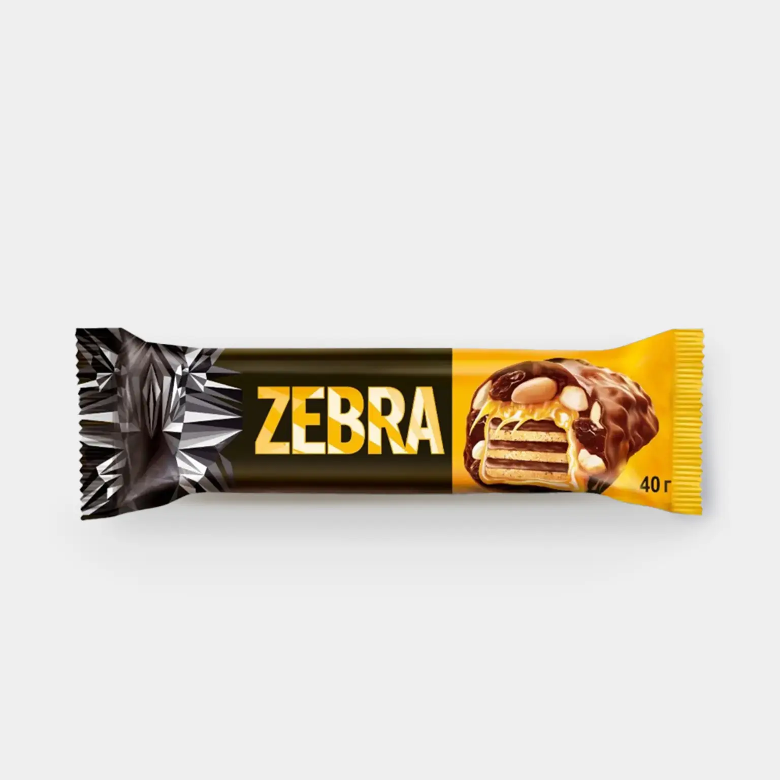 БАТОНЧИК ZEBRA ВАФЕЛЬНЫЙ МЯГКАЯ КАРАМЕЛЬ АРАХИС ИЗЮМ 40Г