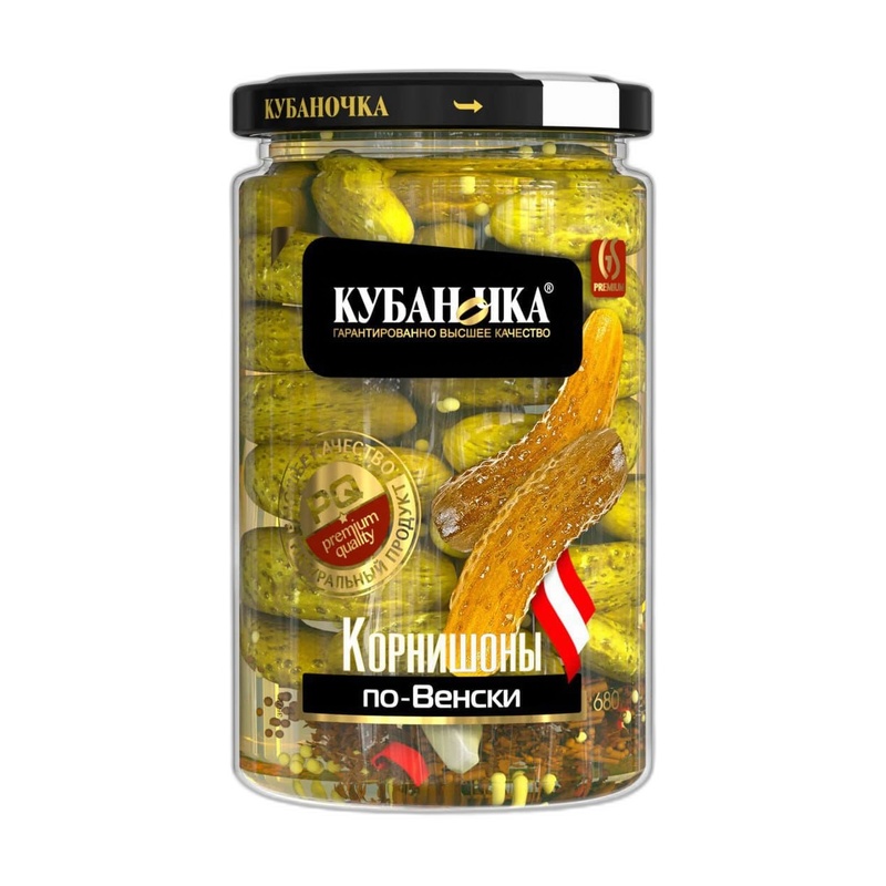 КОРНИШОНЫ КУБАНОЧКА МАРИНОВАННЫЕ ПО-ВЕНСКИ 680Г
