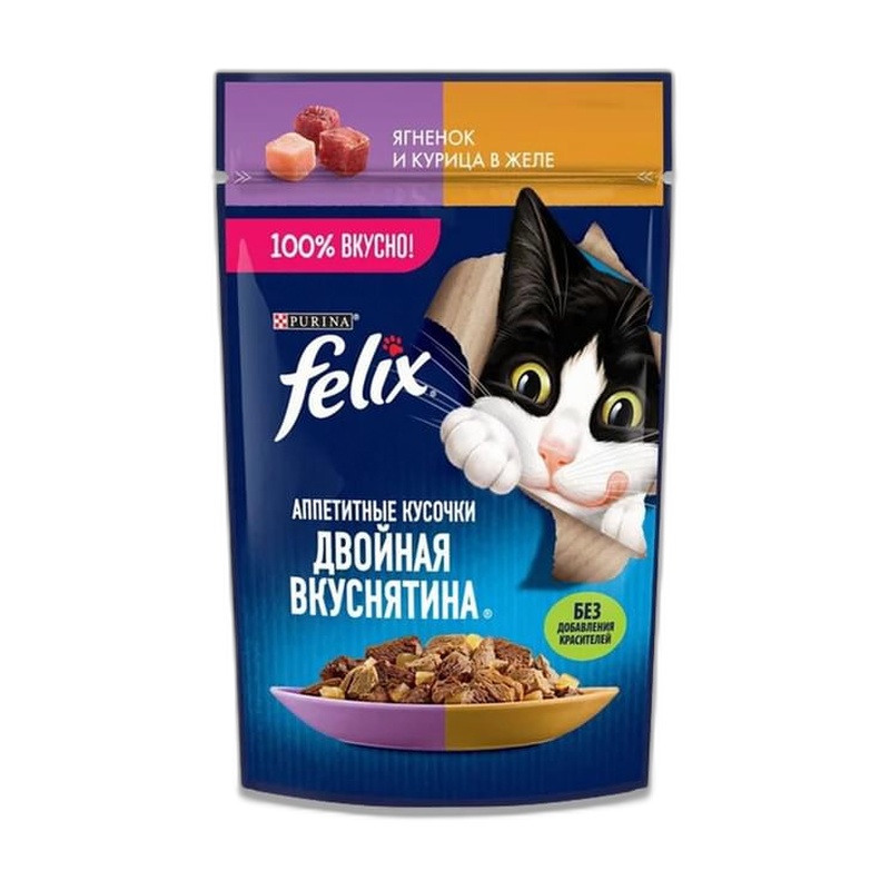 КОРМ ДЛЯ КОШЕК FELIX ДВОЙНАЯ ВКУСНЯТИНА ЯГНЕНОК КУРИЦА 75Г