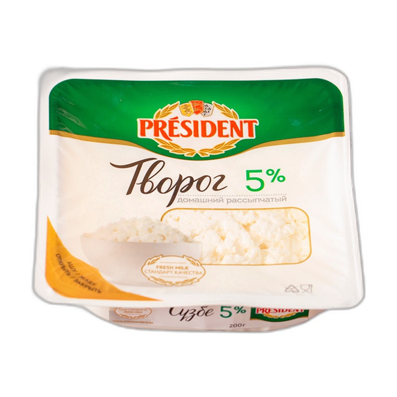 ТВОРОГ PRESIDENT ДОМАШНИЙ РАССЫПЧАТЫЙ 5% 200Г ПЭТ
