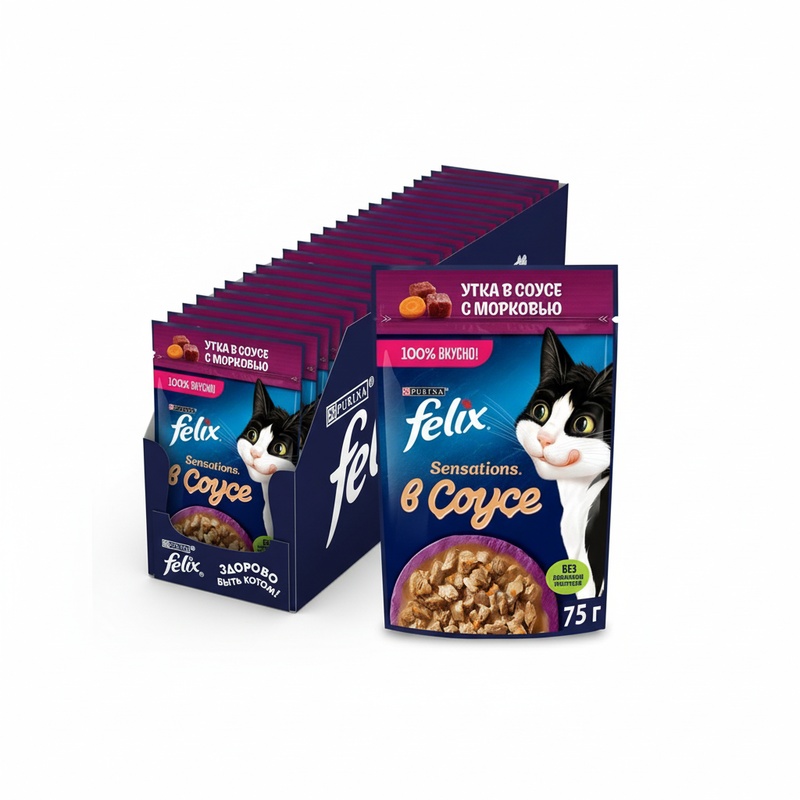 КОРМ ДЛЯ КОШЕК FELIX SENSATIONS УТКА МОРКОВЬ В СОУСЕ 75Г