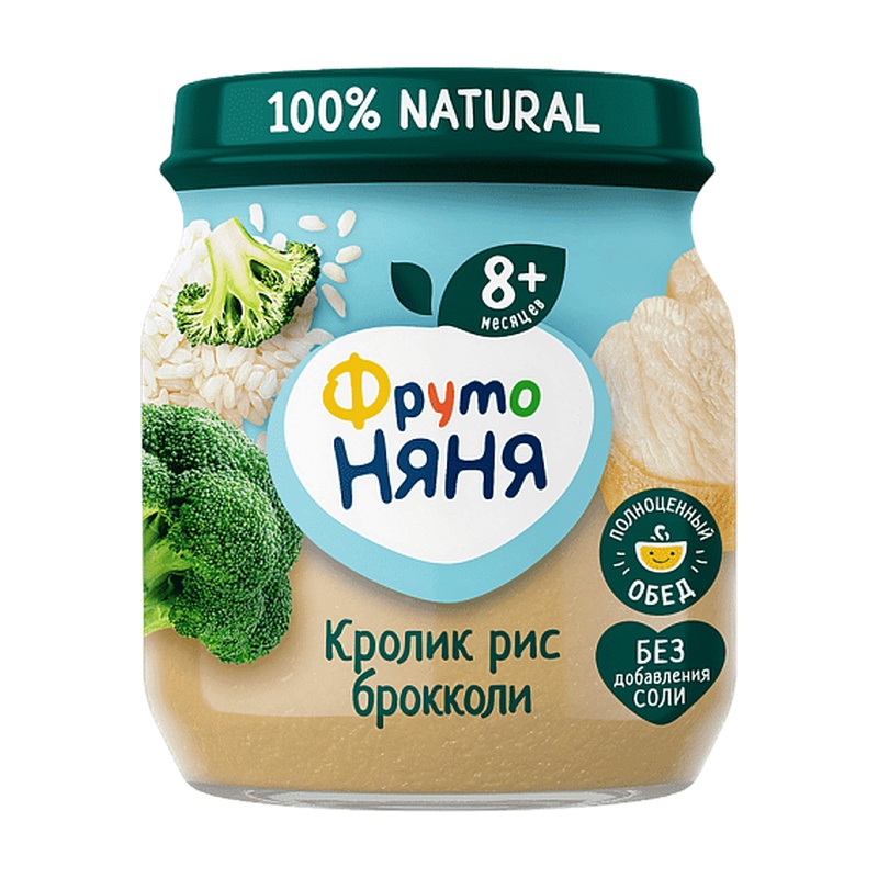 ПЮРЕ ФРУТО НЯНЯ БРОККОЛИ КРОЛИК РИС 100Г СТ/Б