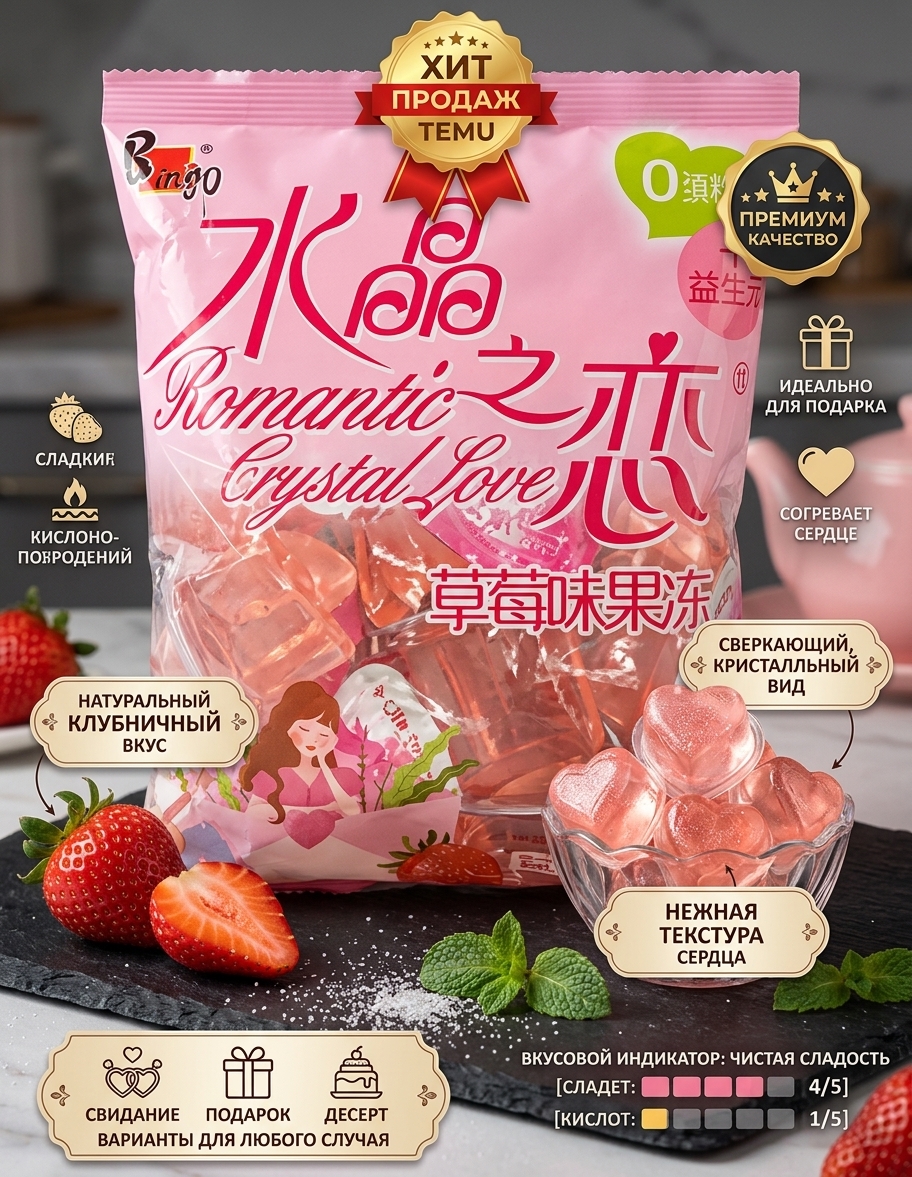 ЖЕЛЕ ROMANTIC CRYSTAL LOVE КЛУБНИКА ГОТОВОЕ 400Г