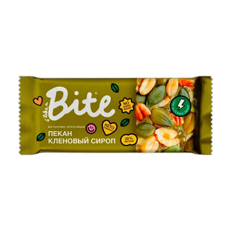 БАТОНЧИК ОРЕХОВЫЙ BITE ПЕКАН КЛЕНОВЫЙ СИРОП 30Г