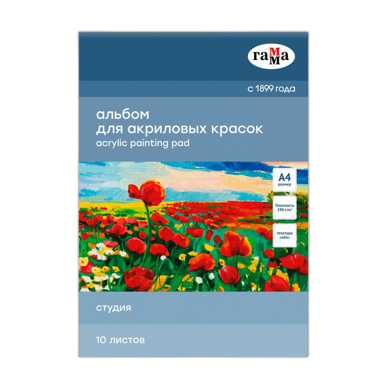 АЛЬБОМ ДЛЯ АКРИЛА ГАММА СТУДИЯ 10Л А4 СКЛЕЙКА