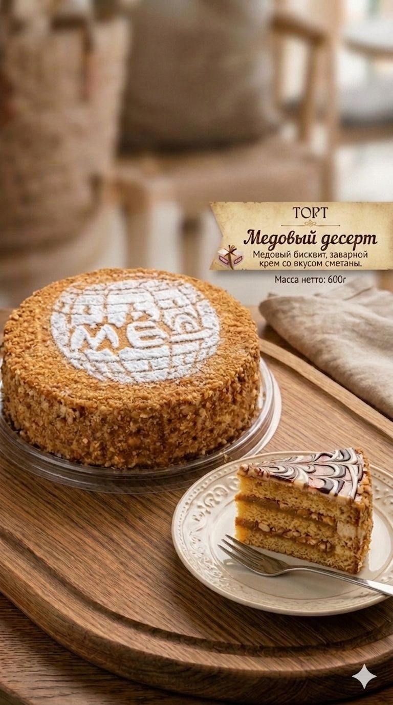 ТОРТ ФОРМУЛА ВКУСА МЕДОВЫЙ ДЕСЕРТ 600Г ЗАМ