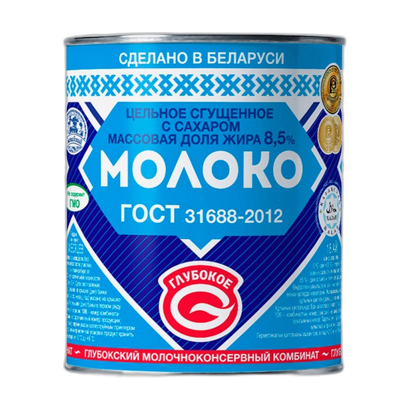 МОЛОКО СГУЩЕННОЕ ГЛУБОКСКОЕ С САХАРОМ 8,5% 380Г Ж/Б