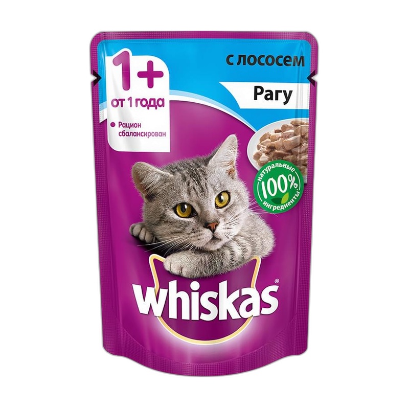 КОРМ ДЛЯ КОШЕК WHISKAS РАГУ С ЛОСОСЕМ 85Г