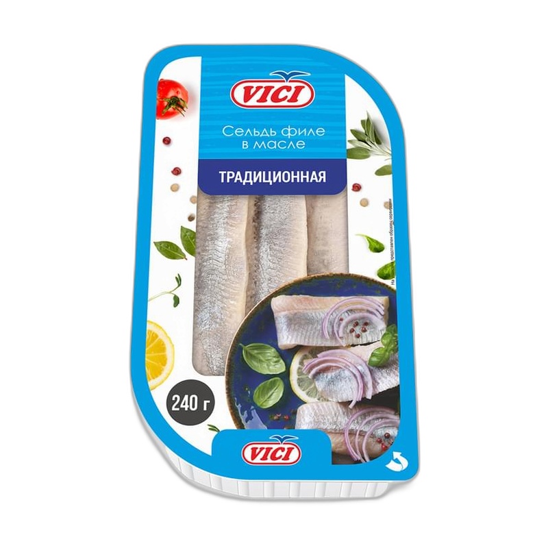 СЕЛЬДЬ VICI ФИЛЕ В МАСЛЕ ТРАДИЦИОННАЯ 240Г