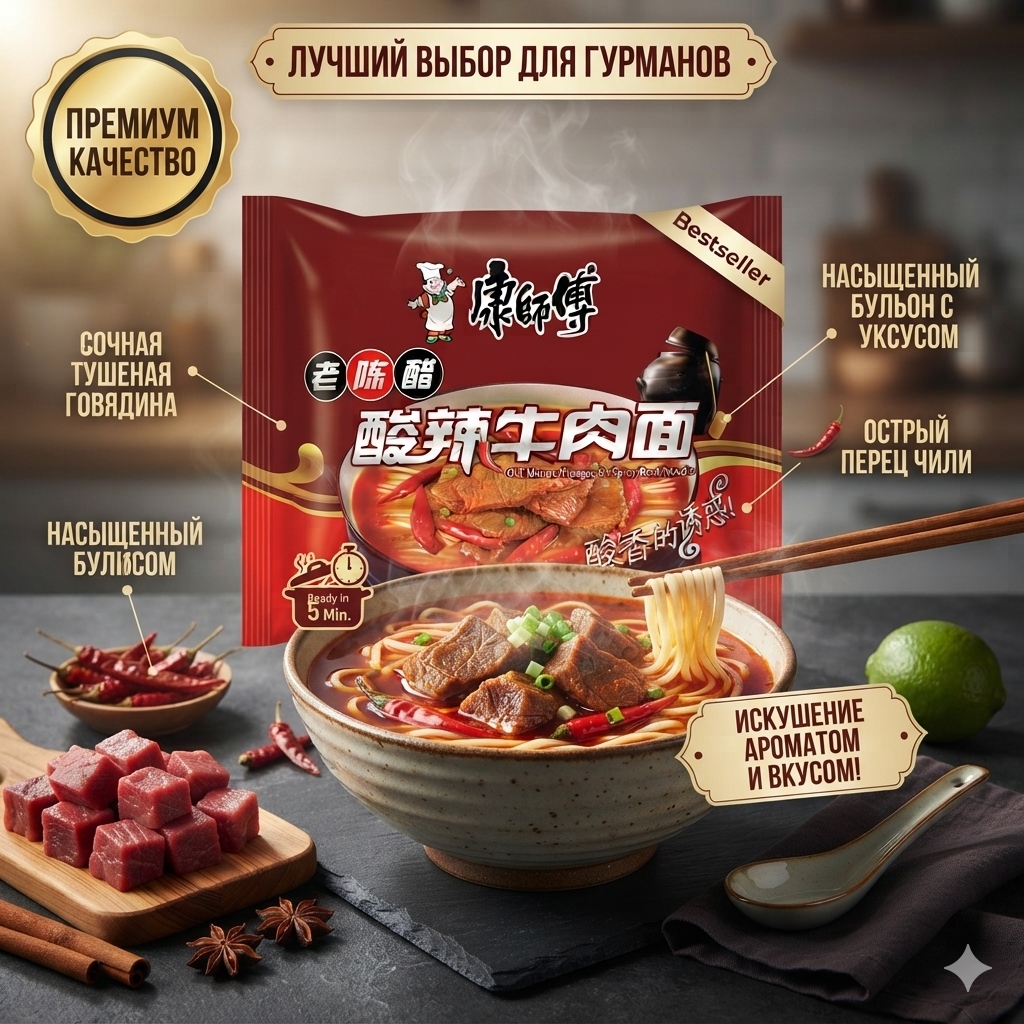 ЛАПША MASTER KONG ОСТРАЯ ГОВЯДИНА 85Г ПАКЕТ