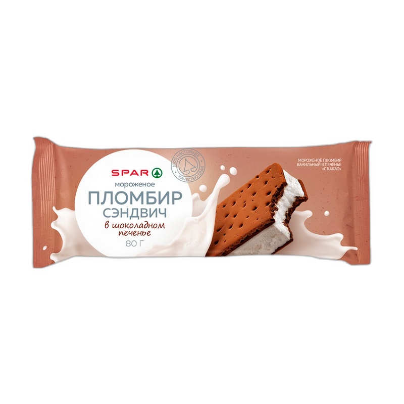 МОРОЖЕНОЕ REGINA СЭНДВИЧ ШОКОЛАДНЫЙ ПЛОМБИР НА ШОК.ПЕЧЕНЬКЕ 80Г
