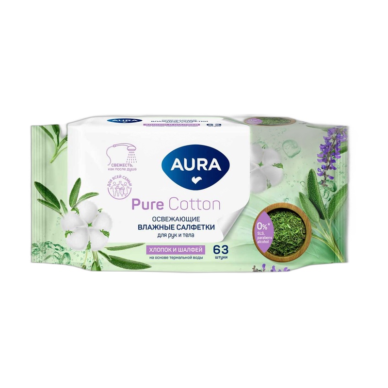 САЛФЕТКИ ВЛАЖНЫЕ AURA FAMILY РОМАШКА 63ШТ