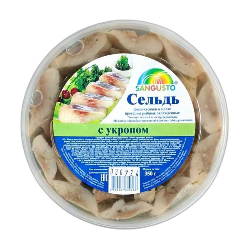 ПРЕСЕРВА ФИЛЕ КУС В МАСЛЕ С УКРОПОМ SANGUSTO 300Г ПЛ/Б