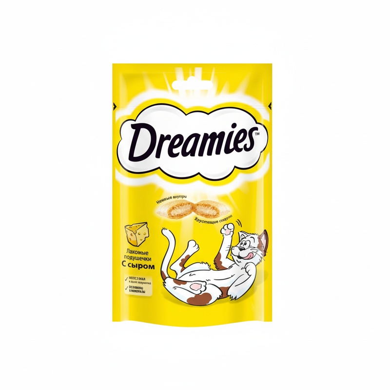 КОРМ ДЛЯ КОШЕК DREAMIES ПОДУШЕЧКИ С СЫРОМ 60Г