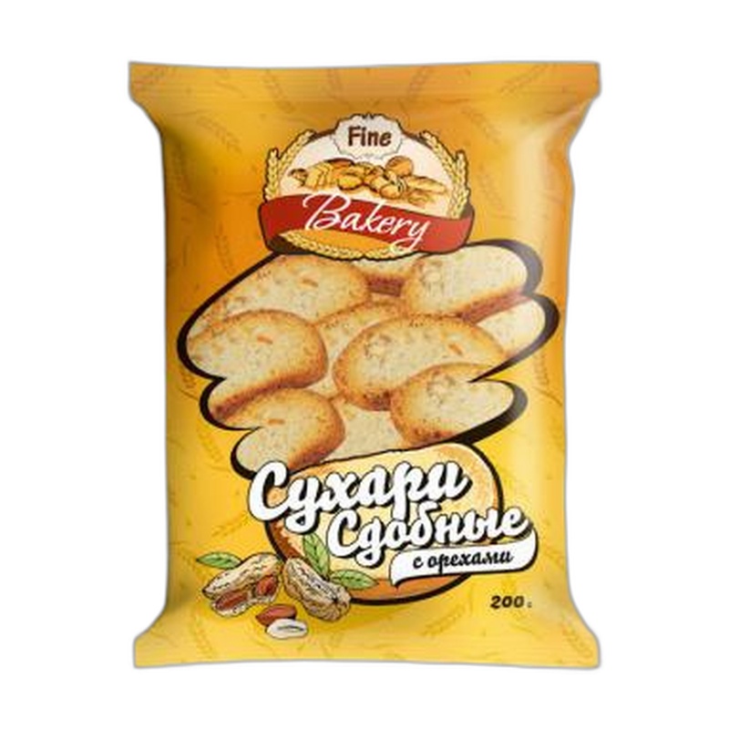 СУХАРИ FINE BAKERY СДОБНЫЕ С ОРЕХОМ 200Г