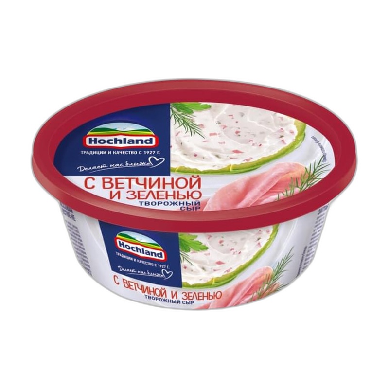 СЫР ТВОРОЖНЫЙ HOCHLAND С ВЕТЧИНОЙ И ЗЕЛЕНЬЮ 140Г