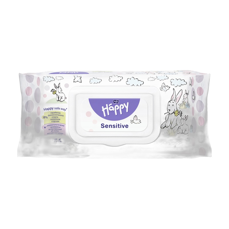 САЛФЕТКИ ВЛАЖНЫЕ ДЕТСКИЕ BELLA HAPPY SENSITIVE АЛОЭ 56ШТ