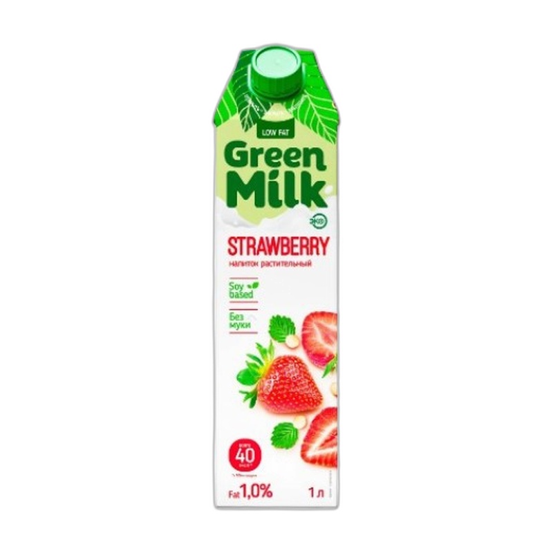 НАПИТОК СОЕВЫЙ GREEN MILK КЛУБНИКА 1% 1Л Т/П