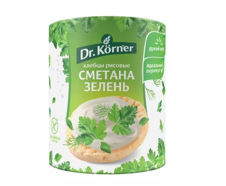ХЛЕБЦЫ РИСОВЫЕ DR.KORNER СМЕТАНА ЗЕЛЕНЬ 80Г