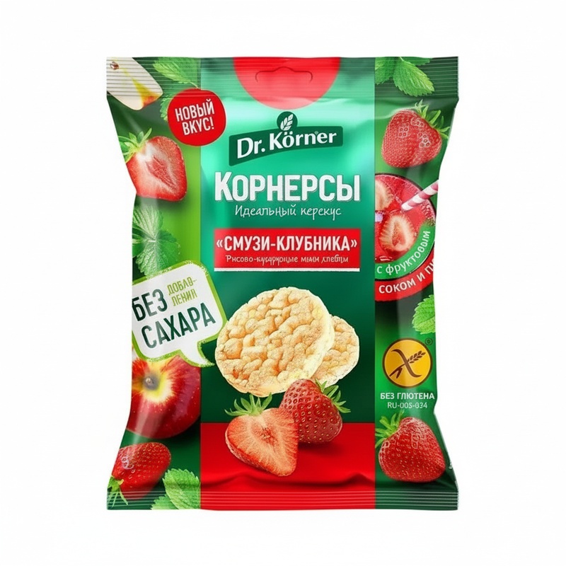КОРНЕРСЫ КУКУРУЗНО-РИСОВЫЕ DR.KORNER СМУЗИ КЛУБНИКА 40Г
