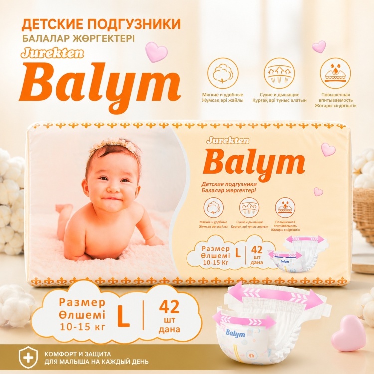 ПОДГУЗНИКИ BALYM L 10-15КГ 42ШТ