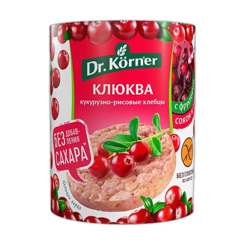 ХЛЕБЦЫ КУКУРУЗНО-РИСОВЫЕ DR.KORNER КЛЮКВА 90Г