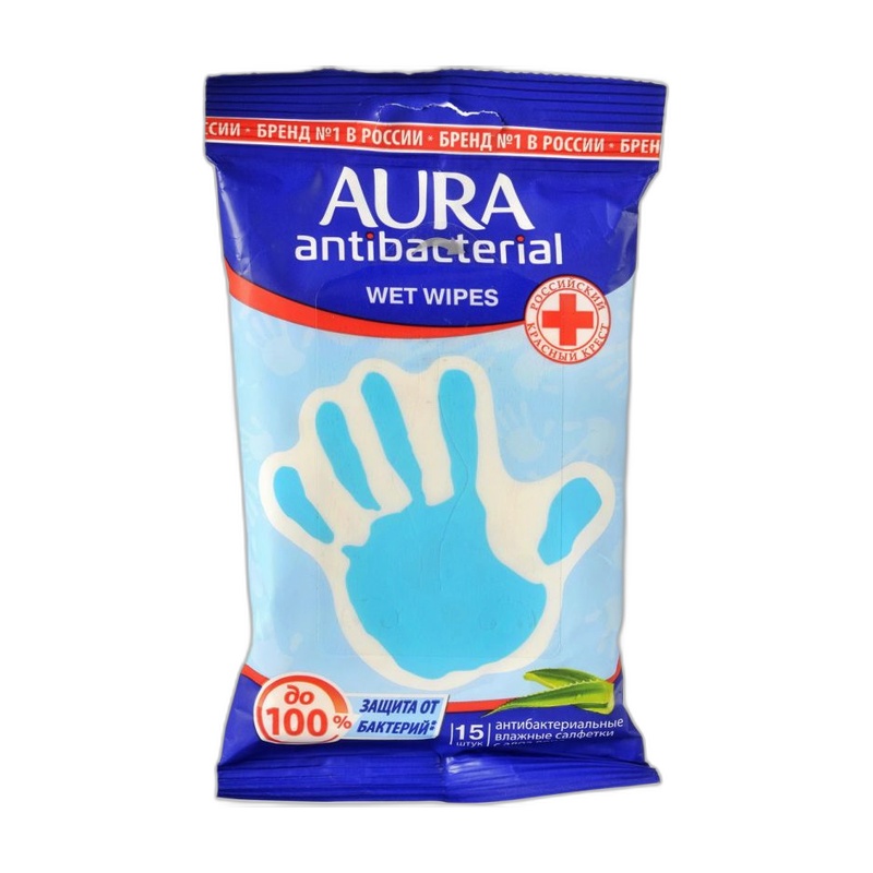САЛФЕТКИ ВЛАЖНЫЕ AURA ANTIBACTERIAL АЛОЭ 15ШТ