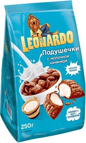 ЗАВТРАК ГОТОВЫЙ LEONARDO ПОДУШЕЧКИ С МОЛОЧНОЙ НАЧИНКОЙ 250Г