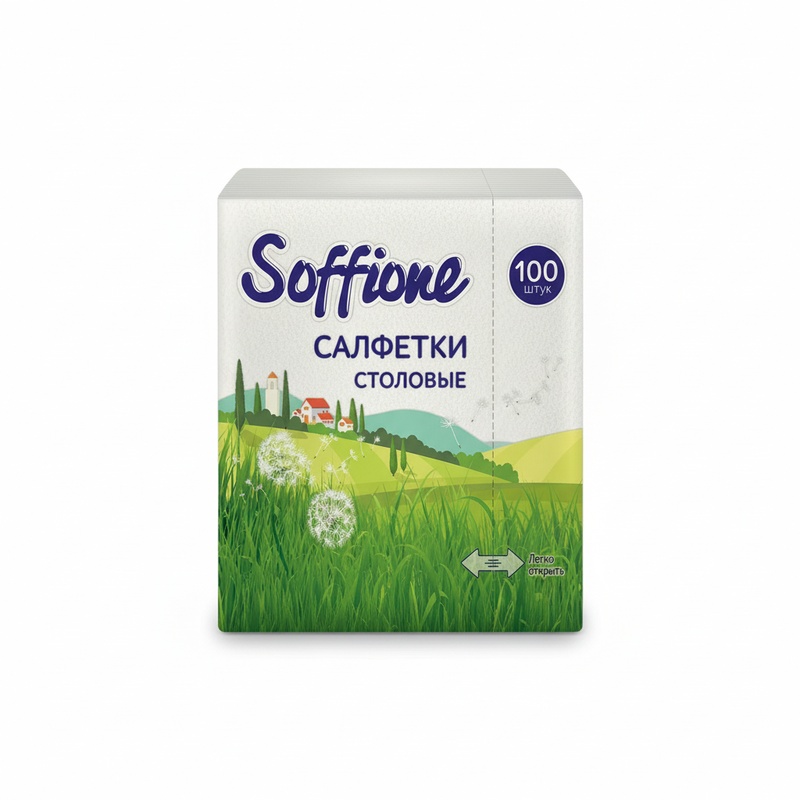 САЛФЕТКИ БУМАЖНЫЕ SOFFIONE 1-СЛОЙНЫЕ 24Х24СМ 100ШТ
