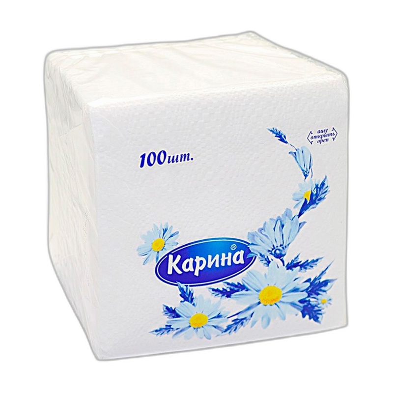 САЛФЕТКИ БУМАЖНЫЕ КАРИНА БЕЛЫЕ 100ШТ