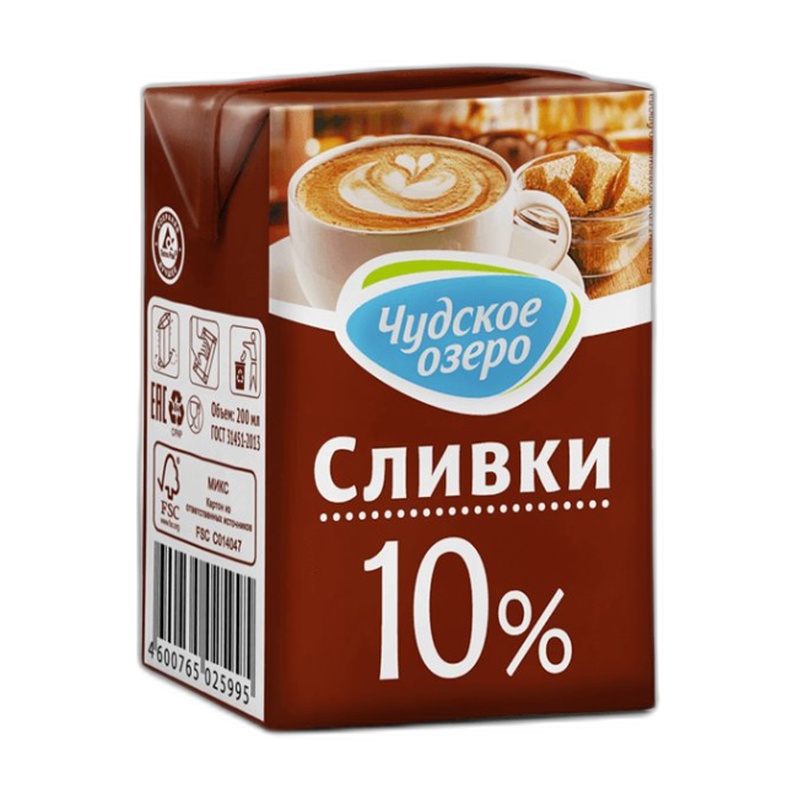 СЛИВКИ ЧУДСКОЕ ОЗЕРО ПИТЬЕВЫЕ У/П 10% 200МЛ Т/П