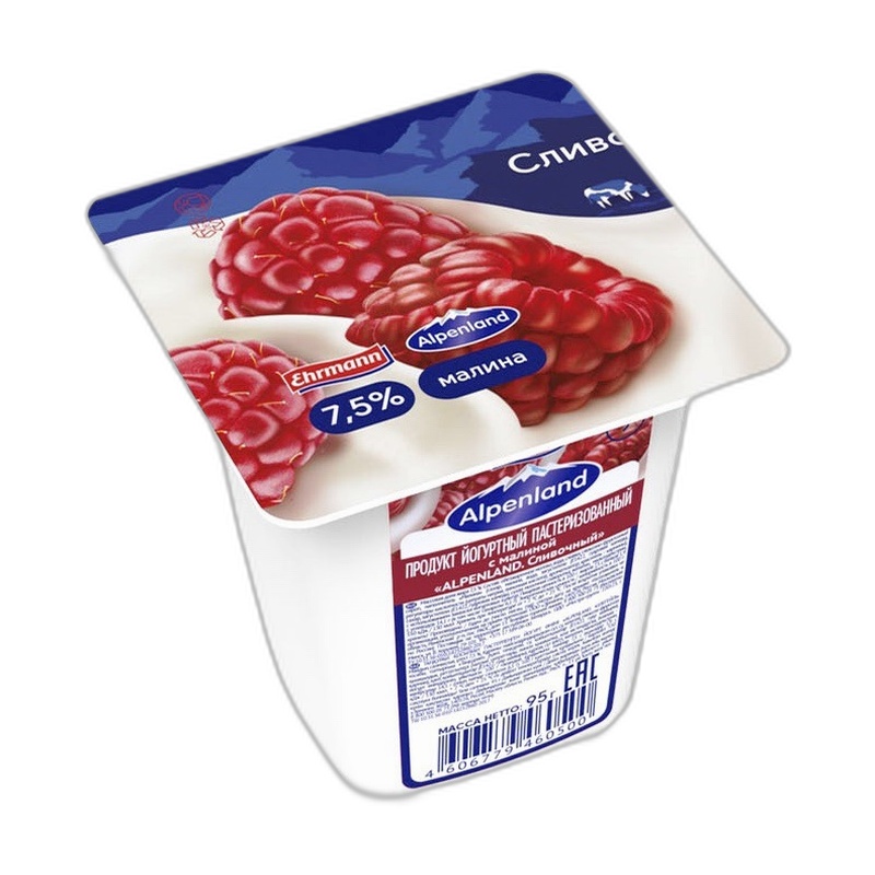 ЙОГУРТ ALPENLAND МАЛИНА КЛУБНИКА 7,5% 95Г