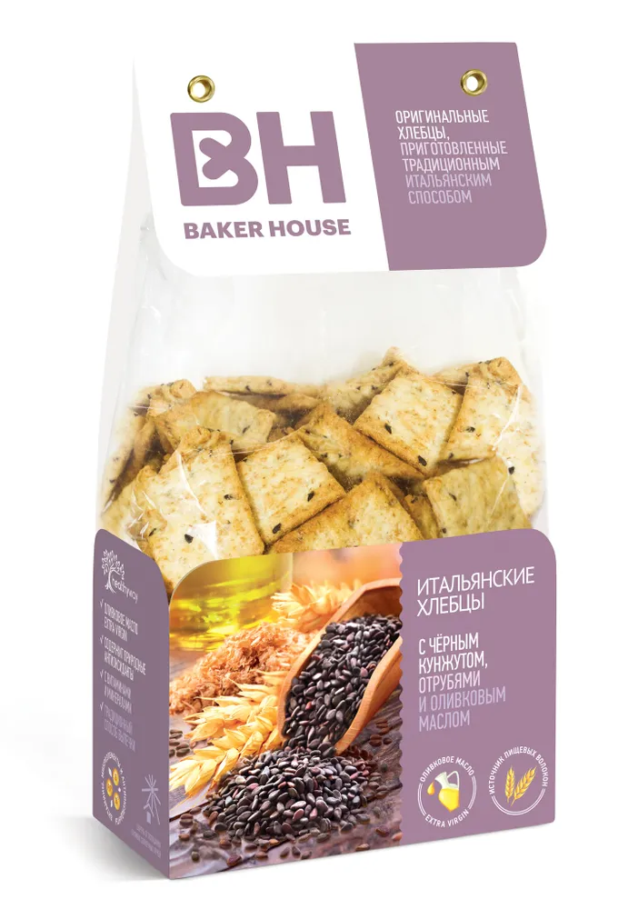 ХЛЕБЦЫ ИТАЛЬЯНСКИЕ BAKER HOUSE ЧЕРНЫЙ КУНЖУТ 250Г